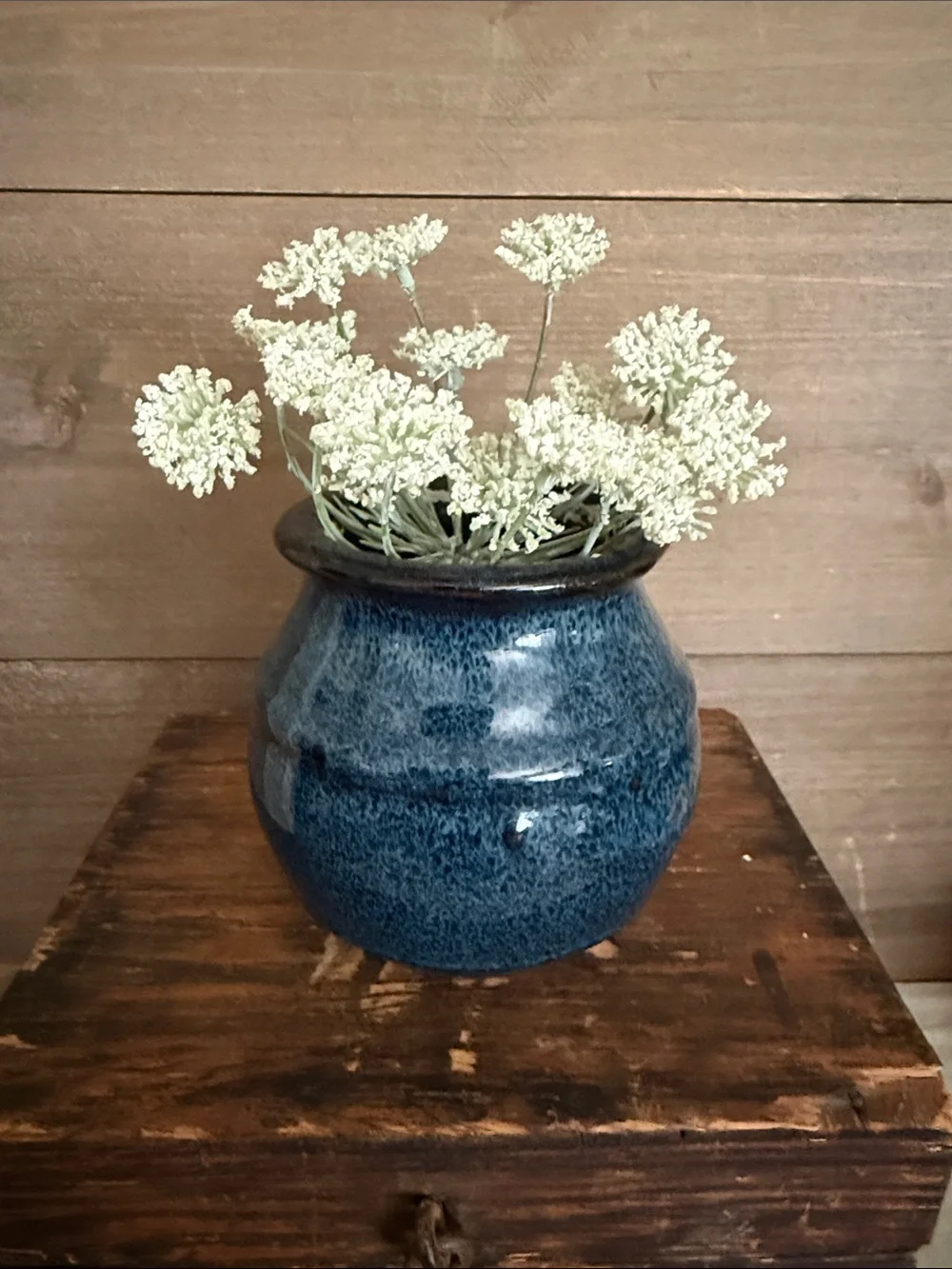 Vintage Artisan Hand-Thrown Studio Pottery Blue Glazed Ceramic Vase / Crock Pot - Picture 5 of 6